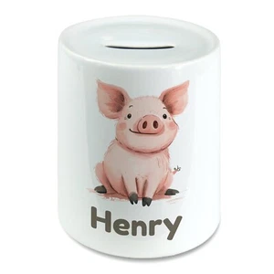 Personalised Watercolour Cute Pig Kids Savings Money Box Piggy Bank. Any Name - Foto 1 di 2
