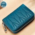 Womens RFID Genuine Leather Credit Card Holder Accordion Wallet Coin Purse Blue