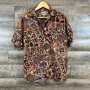 Camisa de campamento para hombre Hilo Hattie estampado tribal hawaiano hecha en Hawai abotonada talla L - Imagen 1 de 11