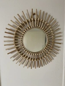 Wicker Woven Wall Hanging Mirror Vintage Rattan Mirror Star Burst Look 40x40cm - Picture 1 of 3
