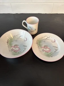 Elizabethan Mrs Rabbit Childrens Dish 3 Pc Set Bone China Bowl Plate Mug - Picture 1 of 8