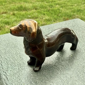 Vintage Bronze Dachshund Dog Figurine 2.5”L Japan Wiener Dog - Picture 1 of 8
