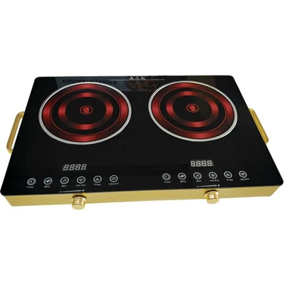 Estufa Eléctrica Cerámica 2400W Encimera Infrarroja Doble Cocina Quemador Estufa Caliente Foto 1 de 4