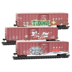 Micro-Trains N 98302289 BNSF 3 Pack - 50' Boxcars w/  Christmas Graffiti - Picture 1 of 7