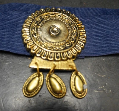 Ginger Propper Two Blondes 海军蓝弹力腰带 20 世纪 80 年代奖章扣 — 第 1/3 张图片