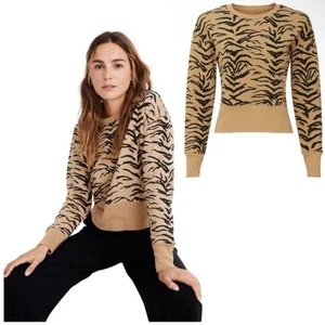 Madewell braun Tiger gestreift Joy Cropped Pullover Sweatshirt Animal Print Gr. S - Bild 1 von 11