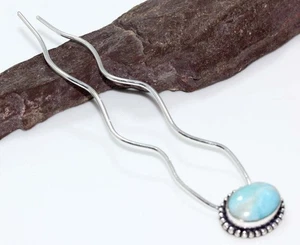 Larimar 925 Silver Plated Gemstone Hairpin 3.9" Exquisite Jewelry GW - Picture 1 of 3