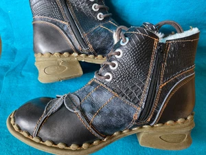 TMA EYES Lace-up/ZIP Fleece Lined Patchwork PU Leather Boots~ Size 39 (8) - Picture 1 of 9