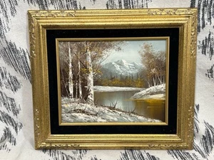Vintage 80s Framed Oil Painting Nature Realism Outdoors Mountain Signed 15x13 - Picture 1 of 9