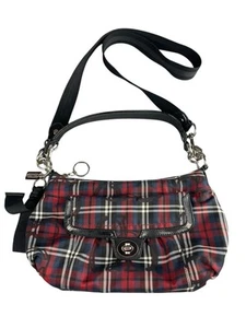 Coach Black & Red Tartan Soho Signature C Shoulder Bag Two Way Fabric - Picture 1 of 24