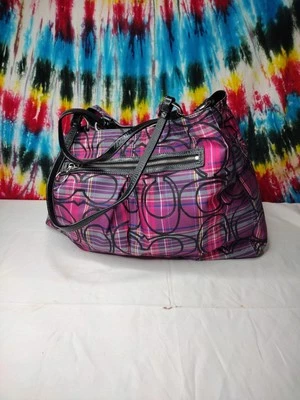 Bolso de Mano Coach Poppy Tartán Cuadros Glamour Brillo Rosa Morado Foto 1 de 4