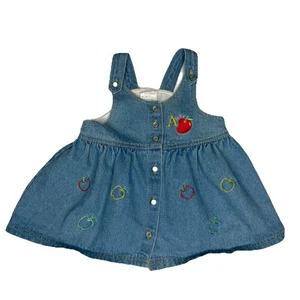 Vintage Babygirl Blue Jean Denim Dress Gr. 24 Mo Apple School ABC Embroidered - Bild 1 von 9