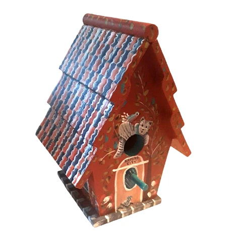 Hand Painted Birdhouse 1980s Cat Bird Tree Kansas City Cover