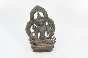 Copper Crafted Antique Traditional Sitting White Tara Vintage Handcarved Statue - Picture 1 of 7