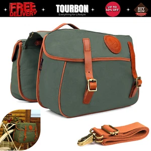 Green Canvas Bike Double Pannier Travel Cycling Rear Rack Trunk Bag Cycling Case - Picture 1 of 24