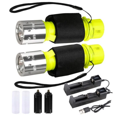 2 Pcs Diving Flashlight Scuba Dive Light Waterproof Underwater LED Torch Light