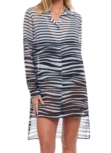 $138 NUEVO CON ETIQUETAS GOTTEX Talla M DAZZLE ESTAMPADO A RAYAS MANGA LARGA NATACIÓN CUBRE MULTICOLOR - Imagen 1 de 6