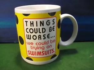 Things Could Be Worse... We Could Be Trying On Swimsuits Yellow Polka Dot Mug - Picture 1 of 3
