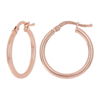 Italian 14k Rose Gold High Polished Plain Hollow Hoop Earrings 21x2mm 1.3 grams - Image 1 of 4