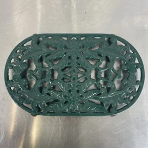 Cast Iron Trivet Stand Green Floral Pattern 34cm x 20cm Vintage Retro Kitchen - Picture 1 of 4