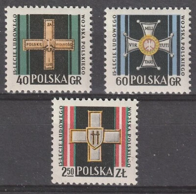 Polonia 1958 #823-25 Ejército Popular Polaco, 15 aniversario - MNH (Juego de 3) Foto 1 de 4