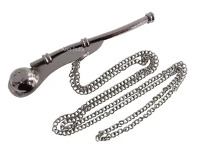 5" Boatswain Brass Whistle w Chain Bosun Call Pipe Nautical Marine chrome finish - Picture 1 of 6