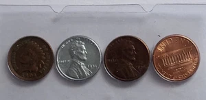 1904 Indian Head, 1943 P,  1956 D  Wheat & 1999 P Memorial Lincoln Cents 4 Coins - Picture 1 of 6