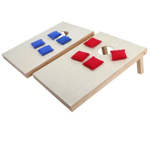 Unfinished Wooden Cornhole Bean Bag Toss Game Set Foldable W/ Carry Case 3 x 2' - Picture 1 of 5