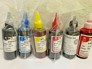 6x100ml Premium Refill Ink KCMY Red Gray for Canon Epson 6-colors Printer - Picture 1 of 2