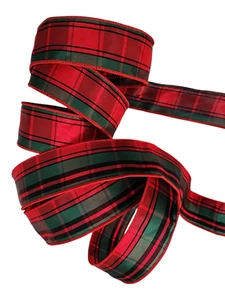 4/8/24Y Christmas Ribbon Wired Edge Plaid 2" In/out Door Red Green Make Gift Bow - Picture 1 of 1