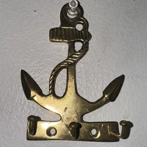 VTG Solid Brass Wall Hanging Anchor 3 Hooks Keys Necklace Beach Sailing Nautical - Picture 1 of 7