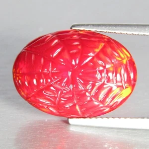 8.64Cts Natural Color Play Ethiopian Red Opal Oval Spider Carving Loose Gemstone - Picture 1 of 5