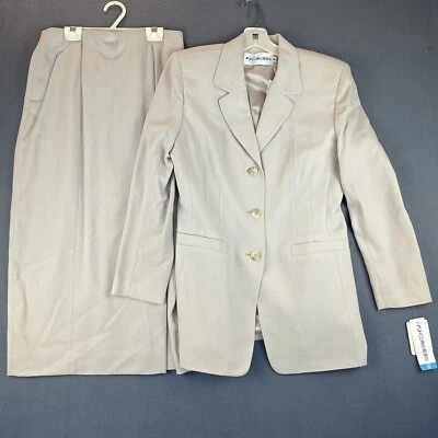 VTG JH Collectibles Skirt Suit Sz 8 NWT Beige 2PC Jacket Lined Wool Blend Career - Image 1 of 4