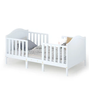 2-in-1 Convertible Toddler Bed Kids Wooden Bedroom Furniture w/ Guardrails White - Picture 1 of 12