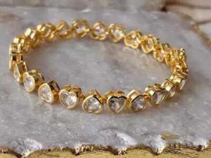8 Ct Heart Cut Real Moissanite Women Tennis Bracelet 14k Yellow Gold Plated - Picture 1 of 4