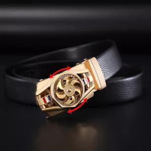 Business Men's Real Leather Belt Automatic Buckle Belt Ratchet Strap Jeans Hot - Picture 1 of 9