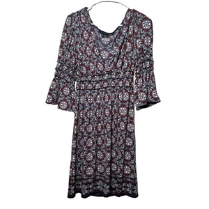 Abito donna Max Edition taglia XL floreale bordeaux campana manica 3/4 pullover scollo a V - Foto 1 di 12