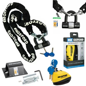 MOTORCYCLE OXFORD 1.5M CHAIN LOCK + SCREAMER7 LOCK + BRUTE FORCE ANCHOR BUNDLE - Picture 1 of 9
