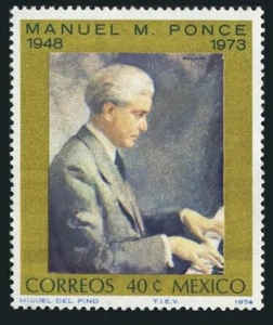 México 1059 bloque/4, Estampillada sin montar o nunca montada. Michel 1412. Manuel M. Ponce, compositor, 1974. - Imagen 1 de 1