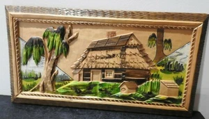Russian Vintage Hand Carved & Painted Wall Sculpture Plaque Folk Art 3D 15"  - Picture 1 of 7