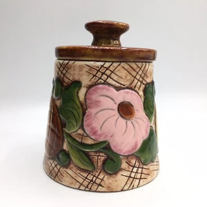 Blumen und Obst Birne Ananas Vintage Keramik Keramik Apotheker Glas mit Deckel 4" - Bild 1 von 10