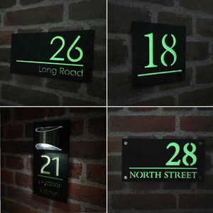 House Number Plaques Glow in the Dark Personalised House Door Number Signs Plate - Picture 1 of 54