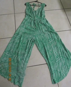 BAND OF THE FREE! CLASSY GREEN & WHITE WIDE LEGS JUMPSUIT SIZE M - Picture 1 of 19