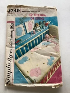 Simplicity SEWING PATTERN 4749 BABY BLANKET APPLIQUÉ TRANSFERS Vintage UNCUT - Picture 1 of 3