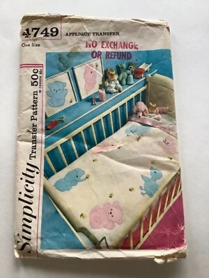 Simplicity SEWING PATTERN 4749 BABY BLANKET APPLIQUÉ TRANSFERS Vintage UNCUT - Image 1 of 3