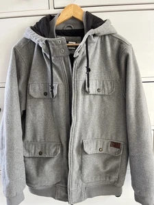 RIP CURL Mens Hooded Bomber Jacket UK 40 Large Grey Polyester BC85 - Picture 1 of 5