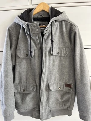 RIP CURL Mens Hooded Bomber Jacket UK 40 Large Grey Polyester BC85 - Image 1 of 4