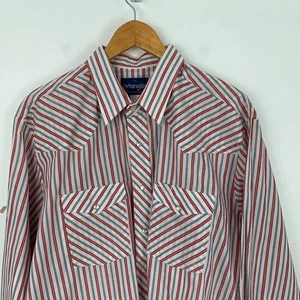Vintage Wrangler Western Shirt Mens XL White Striped Long Sleeve Pearl Snap - Picture 1 of 12
