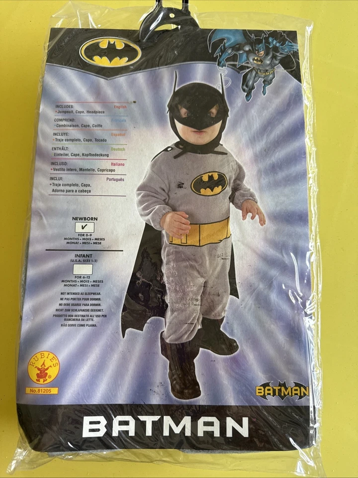 Disfraz de Batman Talla 0-9 Meses Bebé Bebé Jersey Cierre de Piernas a Presión Foto 1 de 4