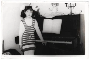 EERIE SAD young musician with piano & doll snapshot photo unusual strange 4524E - Picture 1 of 1